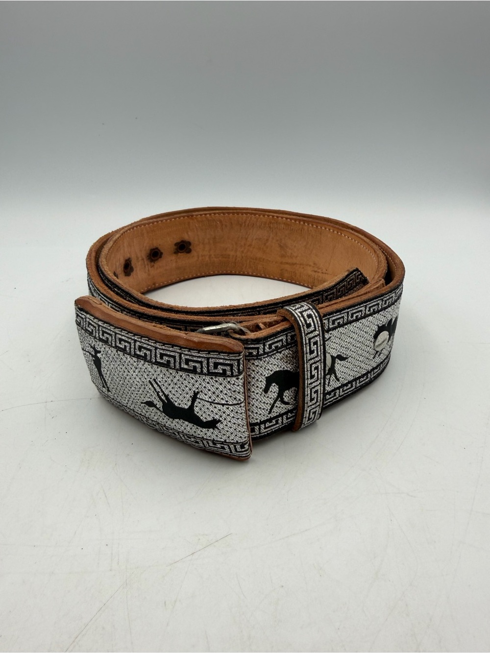 Vintage Western Leather Belt Size 38 Cowboy Horse Pattern